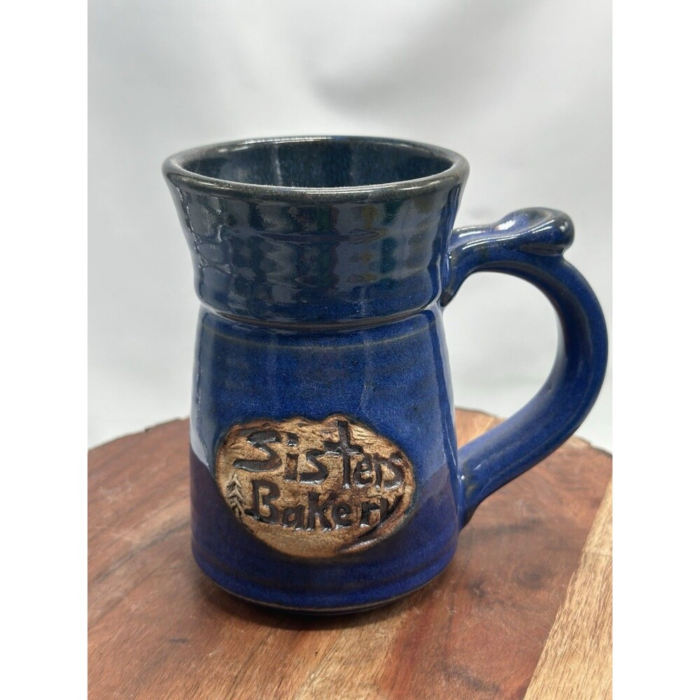 Mitch Pottery Sisters Bakery Oregon Large Mug Artist Signed Thumb Rest Beautiful